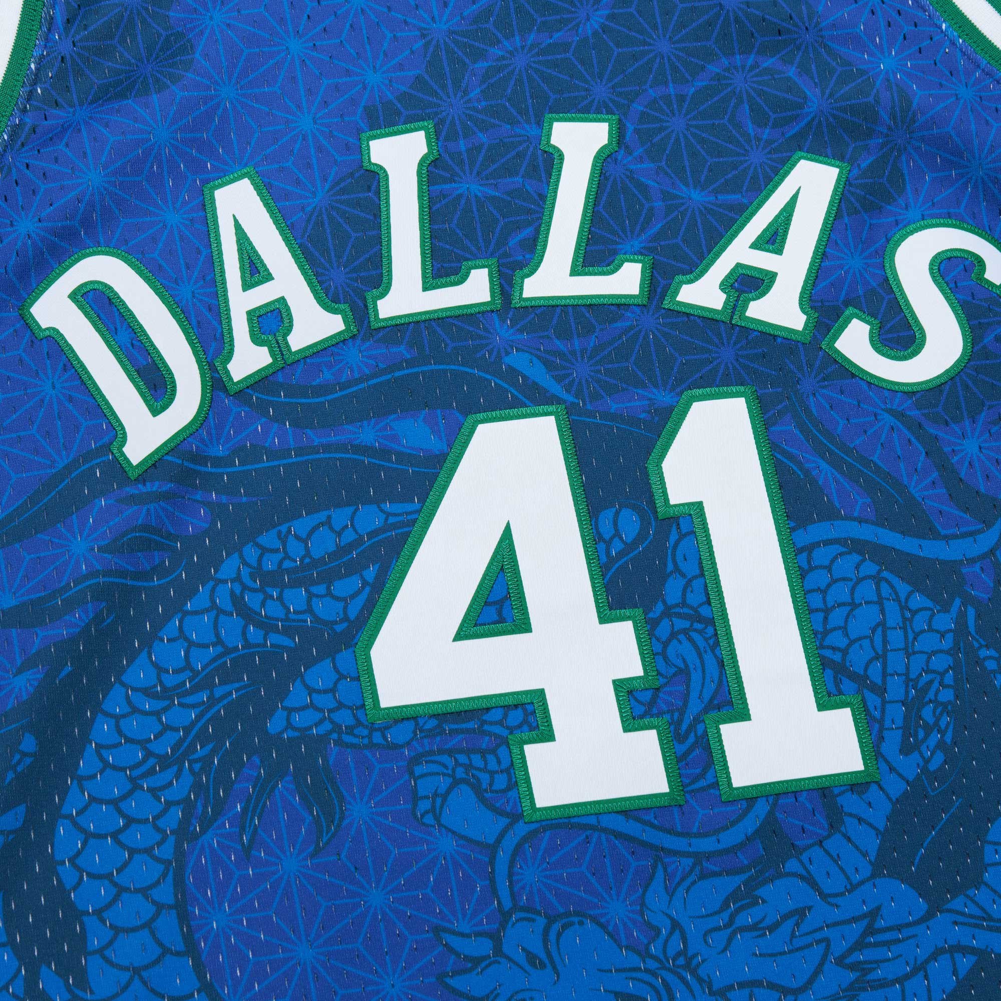 Men's Dallas Mavericks Dirk Nowitzki Blue 1998-2019 Hardwood Classics Asian Heritage 6.0 Swingman Throwback Player Jersey