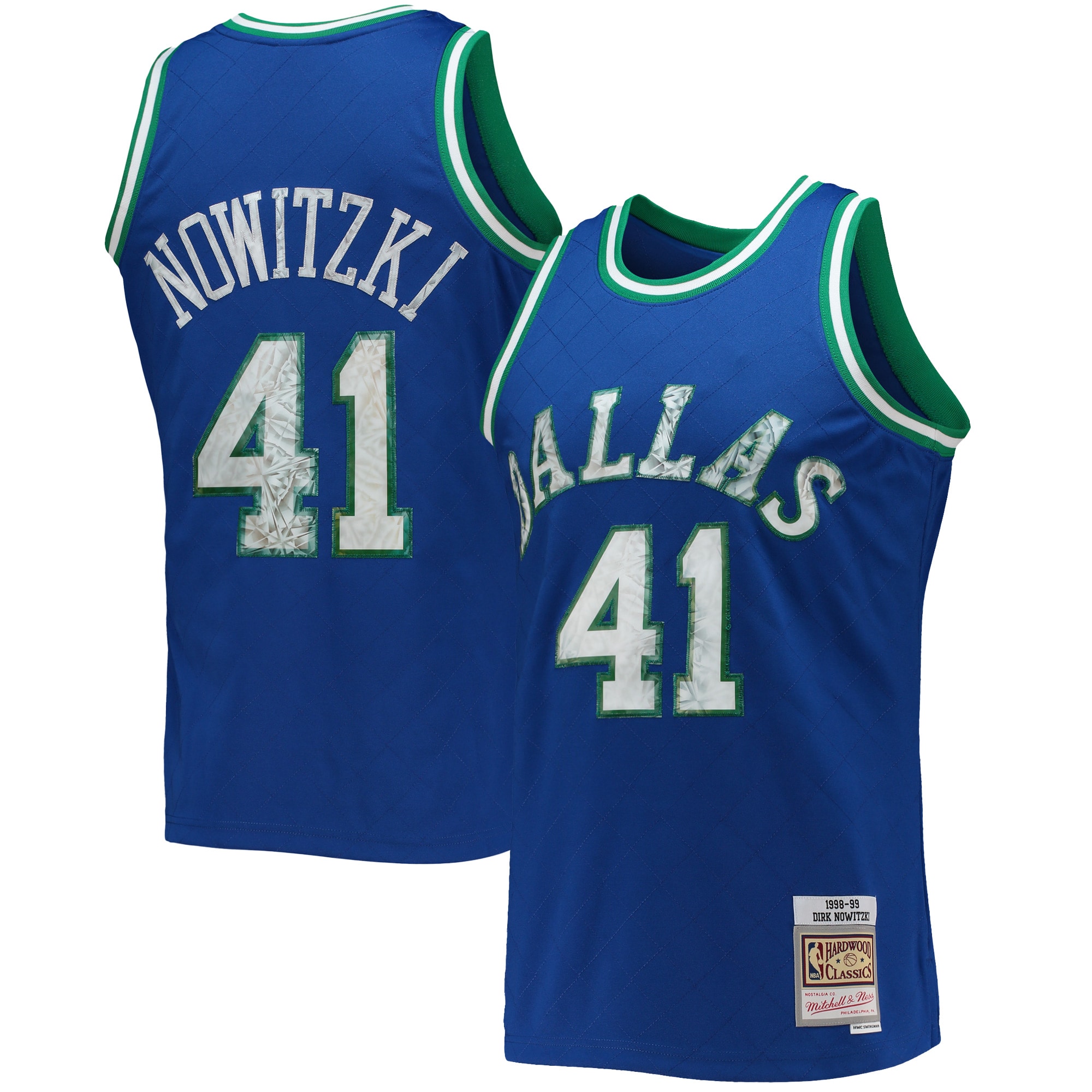 Men's Dallas Mavericks Dirk Nowitzki Blue 1998/99 Hardwood Classics NBA 75th Anniversary Diamond Swingman Jersey