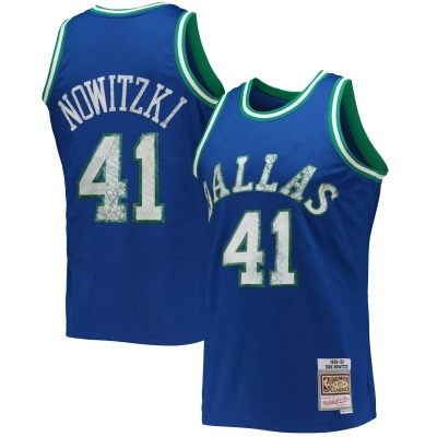 Men's Dallas Mavericks Dirk Nowitzki Blue 1998/99 Hardwood Classics NBA 75th Anniversary Diamond Swingman Jersey 01