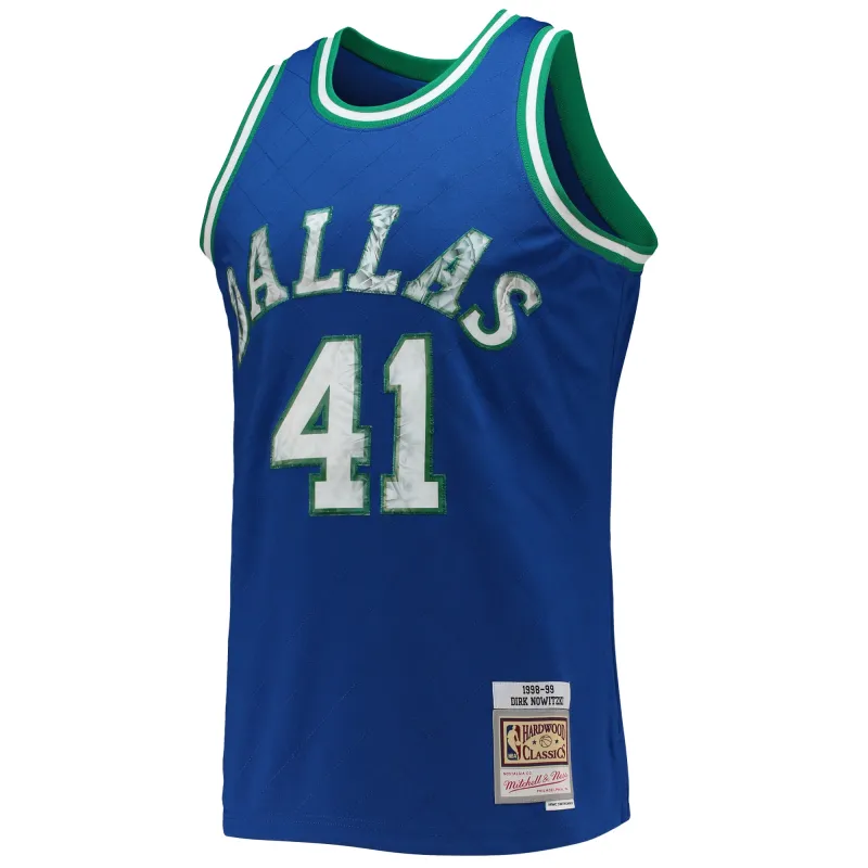 Men's Dallas Mavericks Dirk Nowitzki Blue 1998/99 Hardwood Classics NBA 75th Anniversary Diamond Swingman Jersey