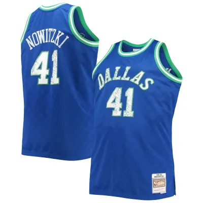 Men's Dallas Mavericks Dirk Nowitzki Blue Big & Tall 1998/99 NBA 75th Anniversary Diamond Swingman Jersey 01