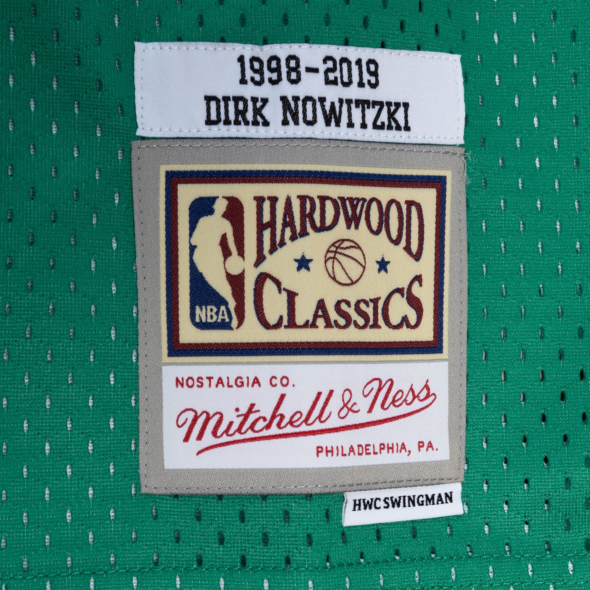 Men's Dallas Mavericks Dirk Nowitzki Blue/Green Hardwood Classics 1998/2019 Split Swingman Jersey