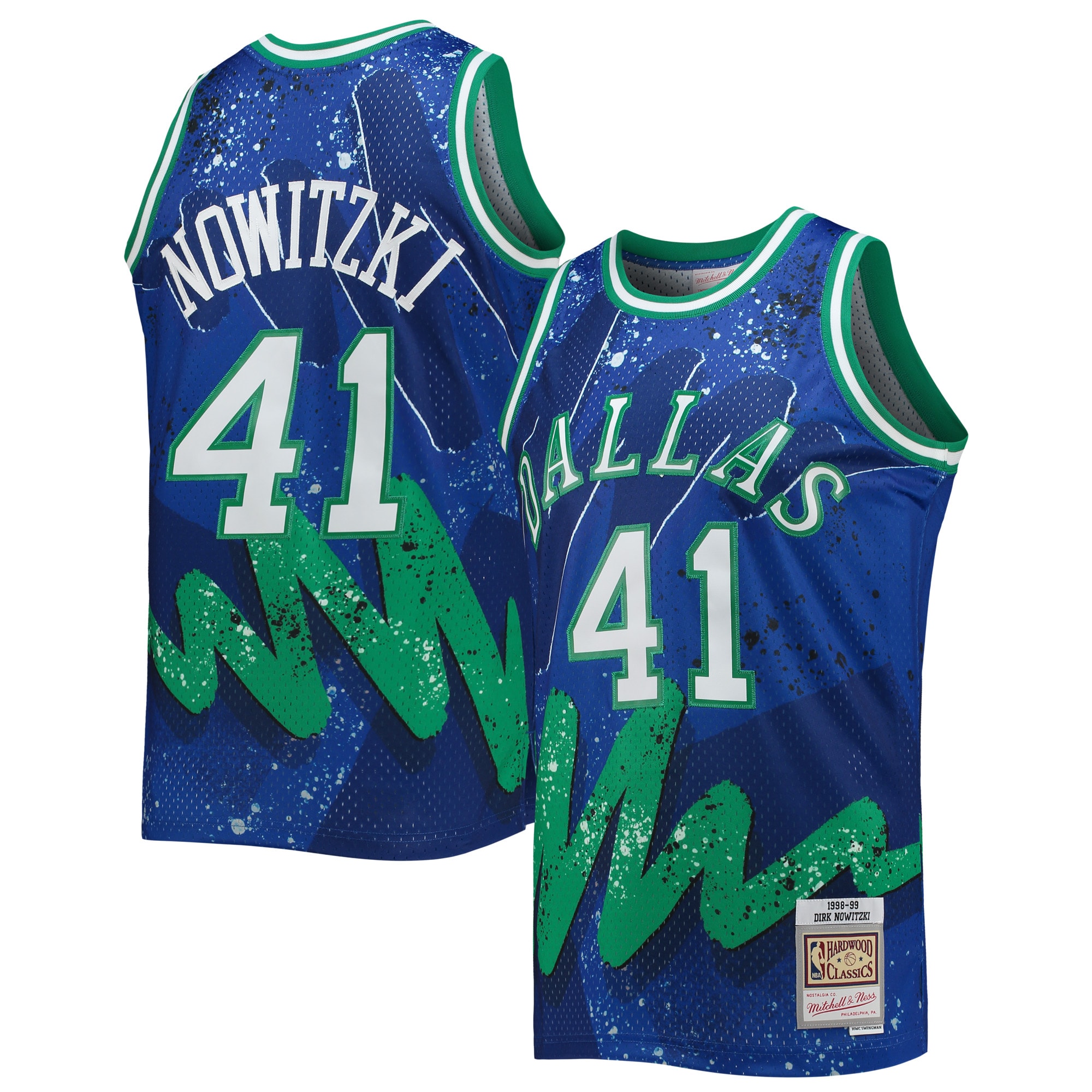 Men's Dallas Mavericks Dirk Nowitzki Blue Hardwood Classics 1998/99 Hyper Hoops Swingman Jersey