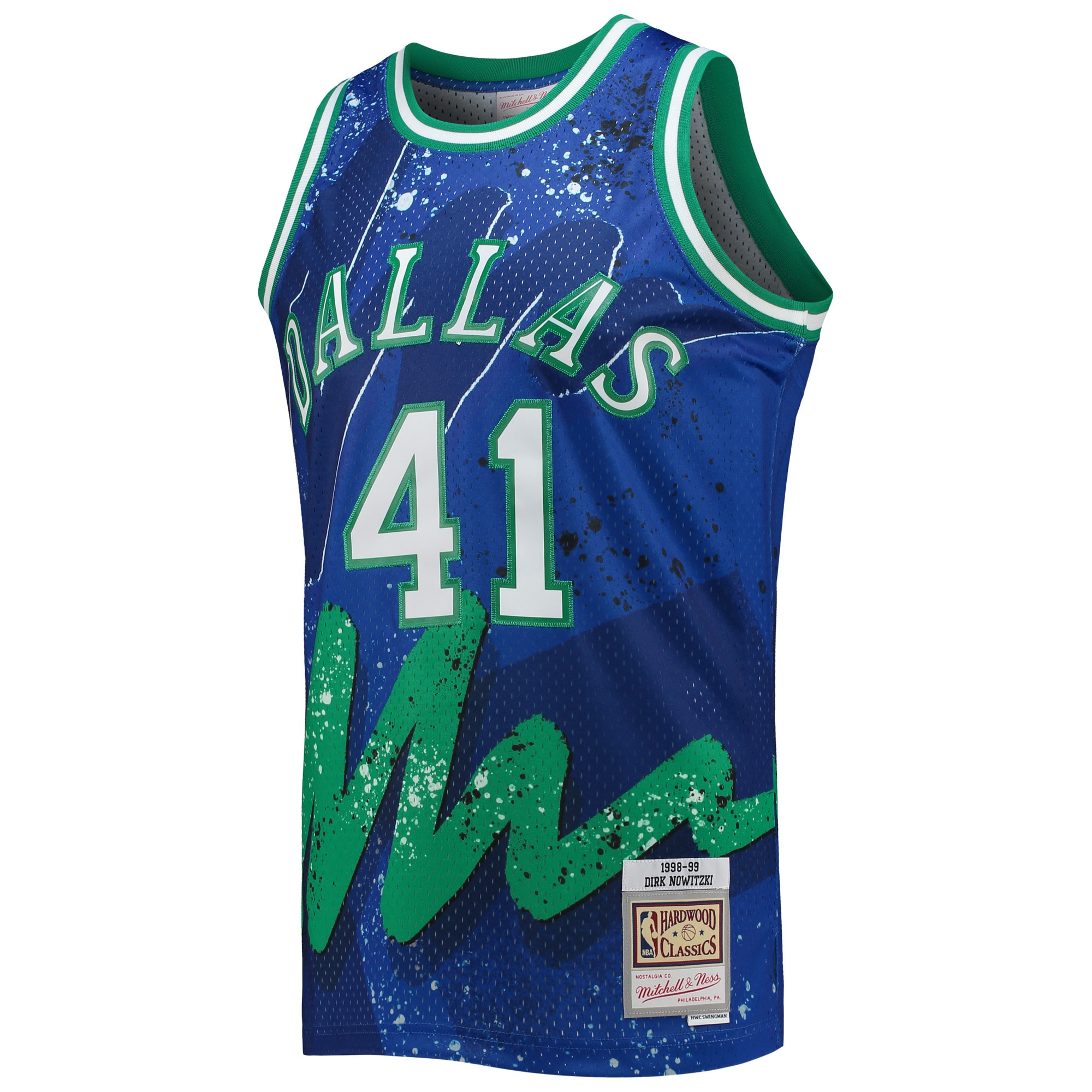 Men's Dallas Mavericks Dirk Nowitzki Blue Hardwood Classics 1998/99 Hyper Hoops Swingman Jersey