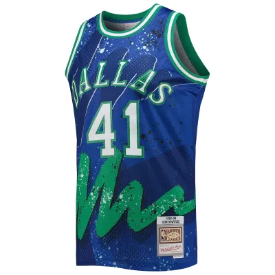 Men's Dallas Mavericks Dirk Nowitzki Blue Hardwood Classics 1998/99 Hyper Hoops Swingman Jersey 02