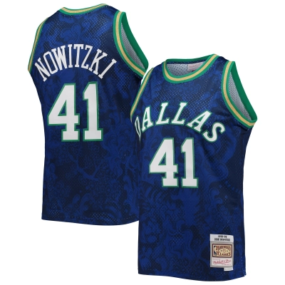 Men's Dallas Mavericks Dirk Nowitzki Blue Hardwood Classics 1998/99 Lunar New Year Swingman Jersey 01