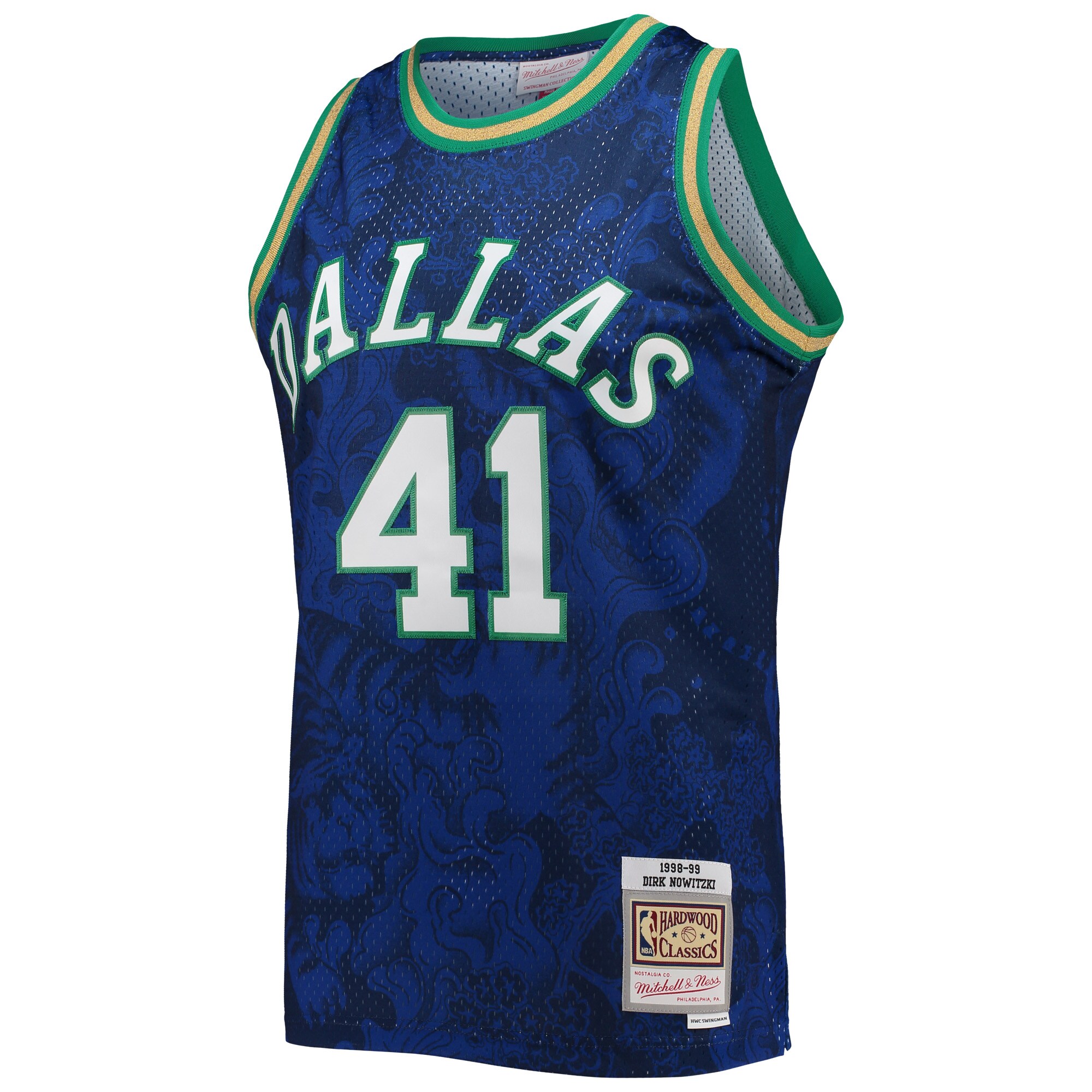 Men's Dallas Mavericks Dirk Nowitzki Blue Hardwood Classics 1998/99 Lunar New Year Swingman Jersey