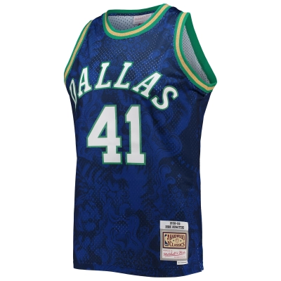 Men's Dallas Mavericks Dirk Nowitzki Blue Hardwood Classics 1998/99 Lunar New Year Swingman Jersey 02