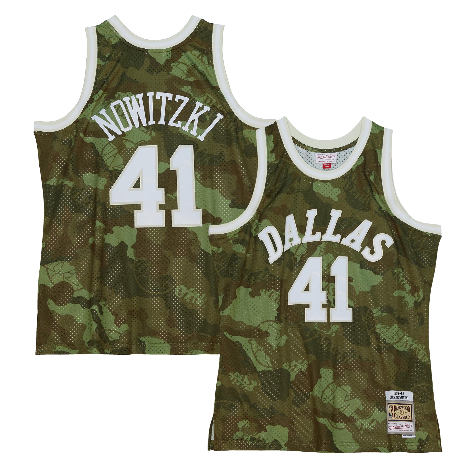 Men's Dallas Mavericks Dirk Nowitzki Camo Hardwood Classics 1998/99 Ghost Green Swingman Jersey