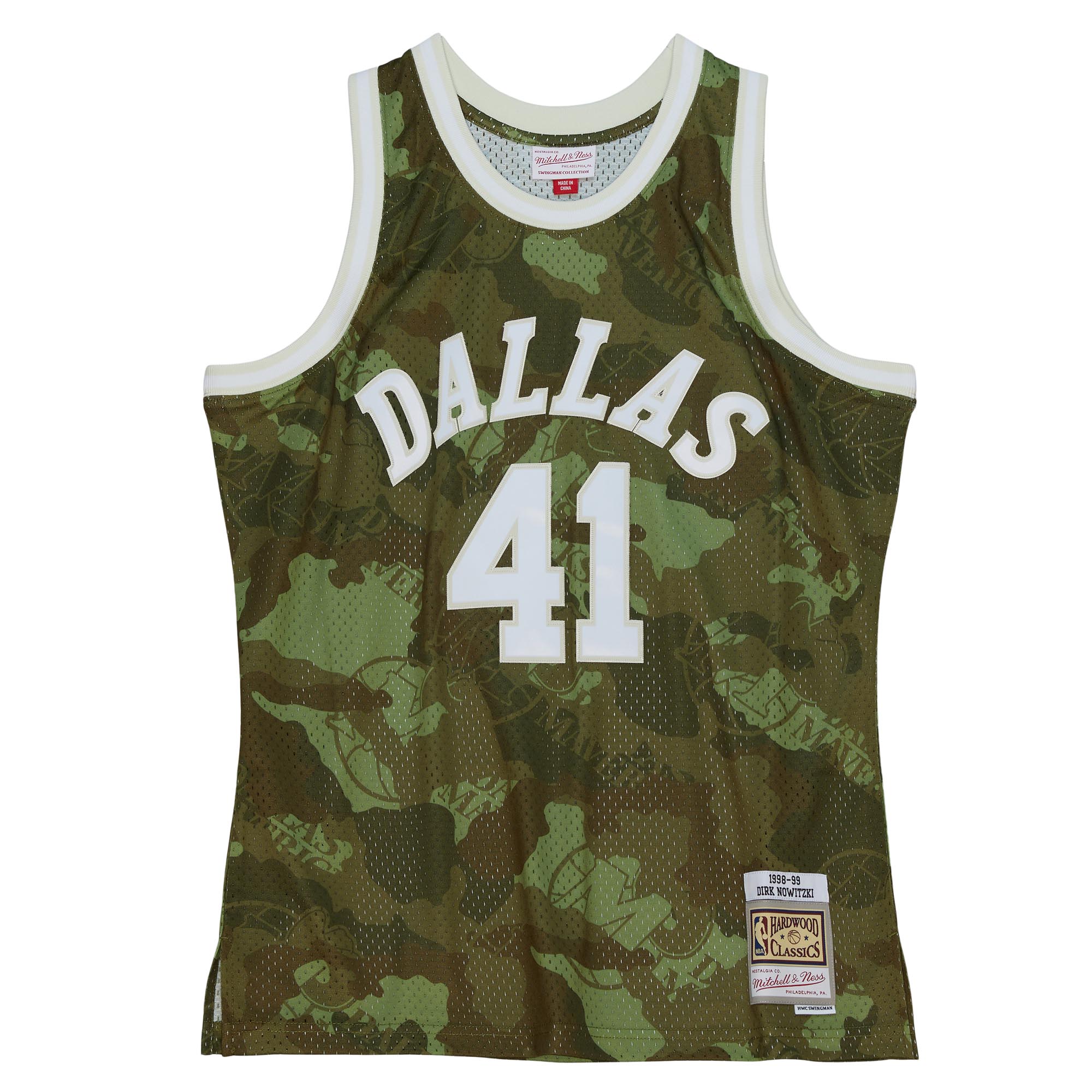 Men's Dallas Mavericks Dirk Nowitzki Camo Hardwood Classics 1998/99 Ghost Green Swingman Jersey