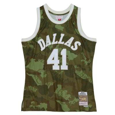 Men's Dallas Mavericks Dirk Nowitzki Camo Hardwood Classics 1998/99 Ghost Green Swingman Jersey 02