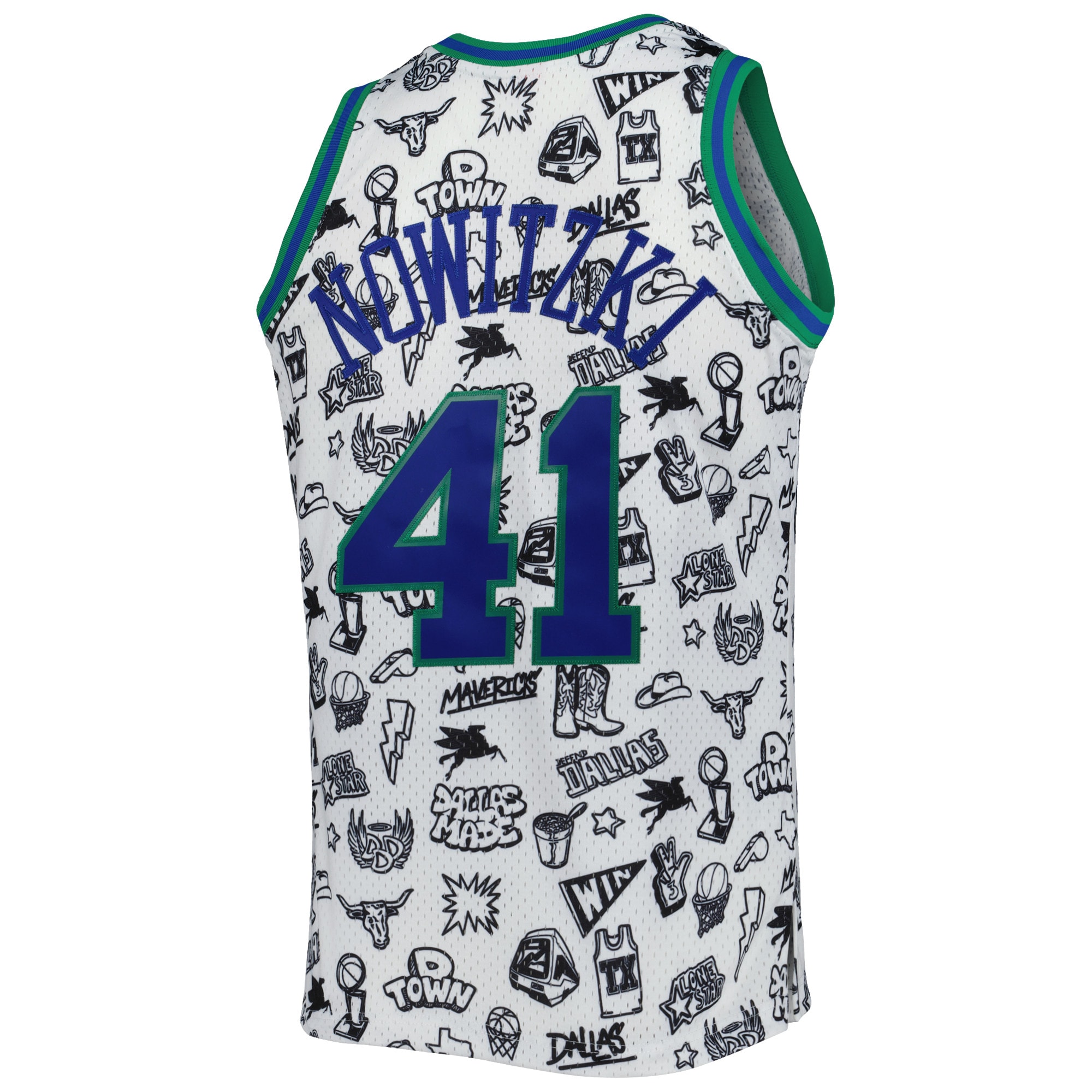 Men's Dallas Mavericks Dirk Nowitzki White 1998/99 Hardwood Classics Doodle Swingman Jersey