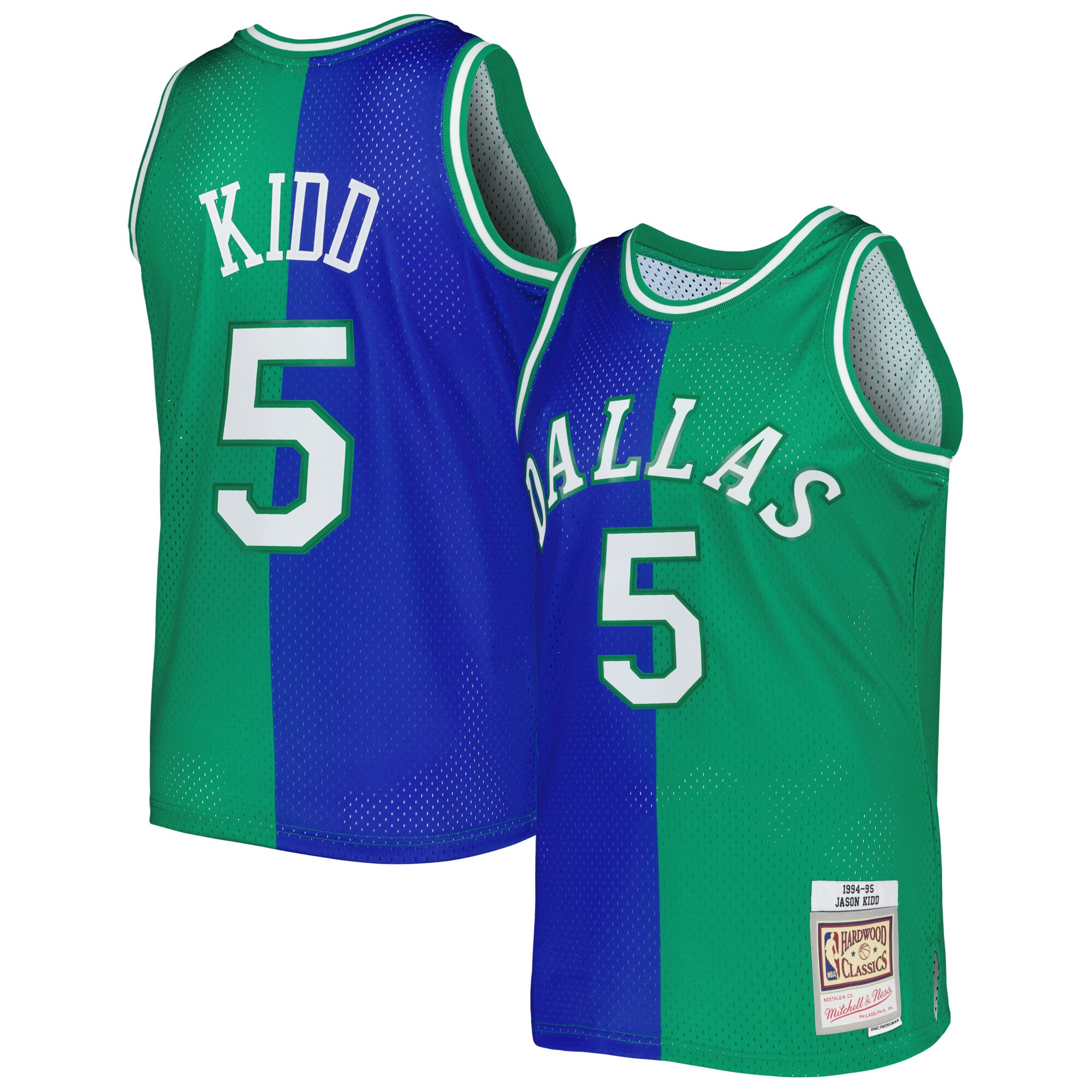 Men's Dallas Mavericks Jason Kidd Blue/Green Hardwood Classics 1994/95 Split Swingman Jersey