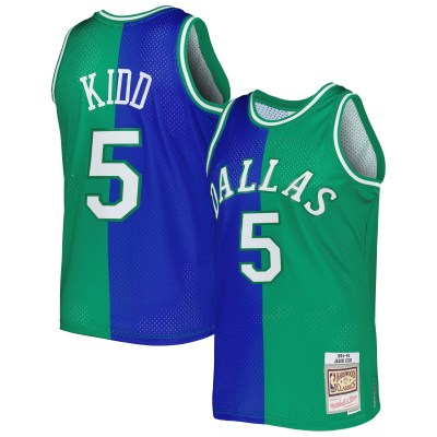 Men's Dallas Mavericks Jason Kidd Blue/Green Hardwood Classics 1994/95 Split Swingman Jersey 01