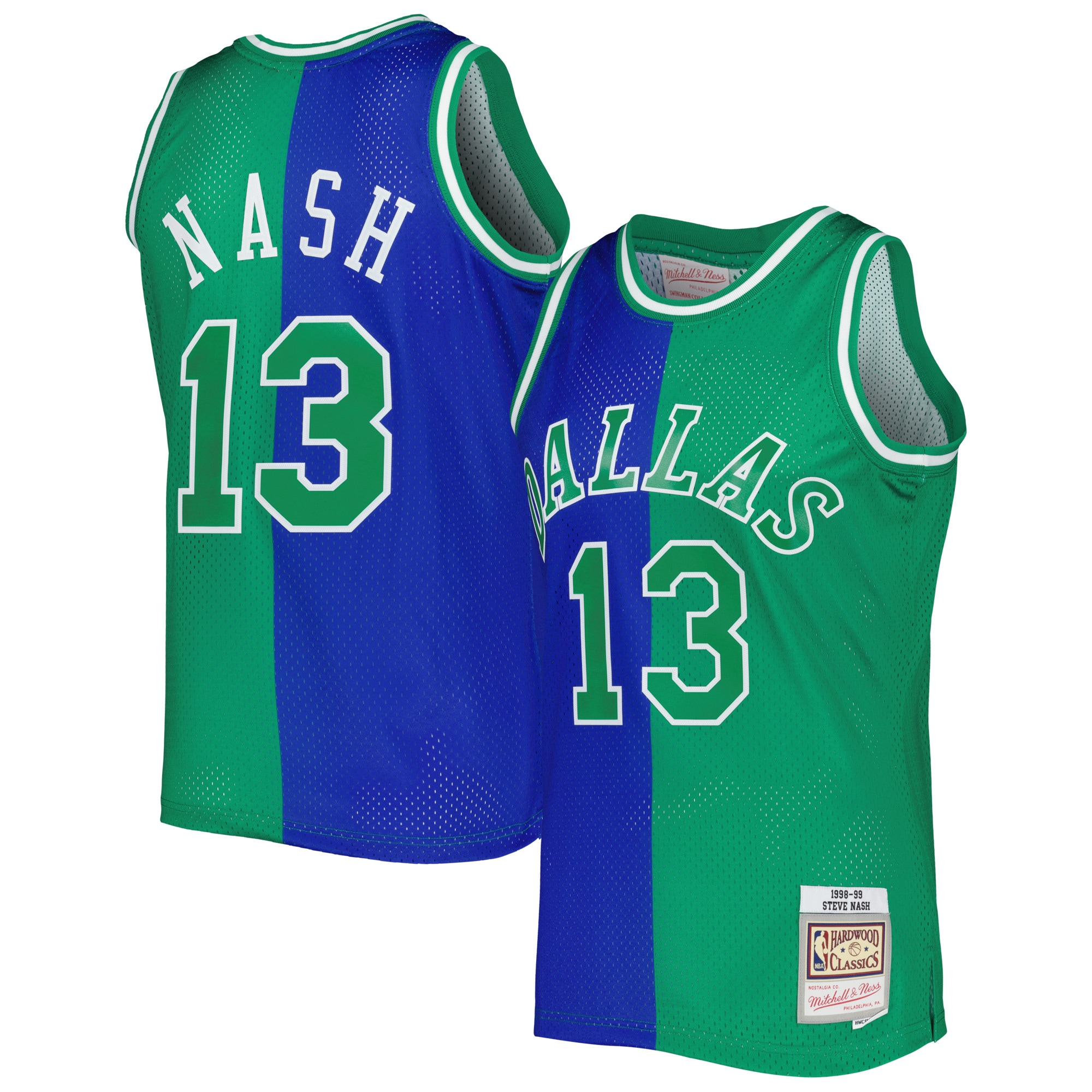 Men's Dallas Mavericks Steve Nash Blue/Green Hardwood Classics 1998/99 Split Swingman Jersey