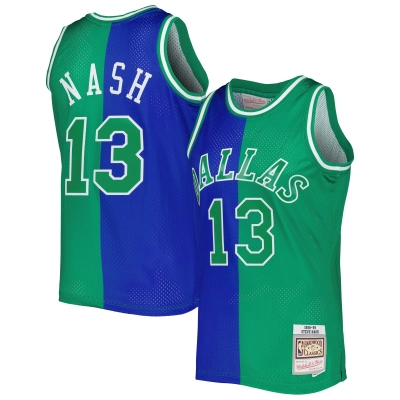 Men's Dallas Mavericks Steve Nash Blue/Green Hardwood Classics 1998/99 Split Swingman Jersey 01