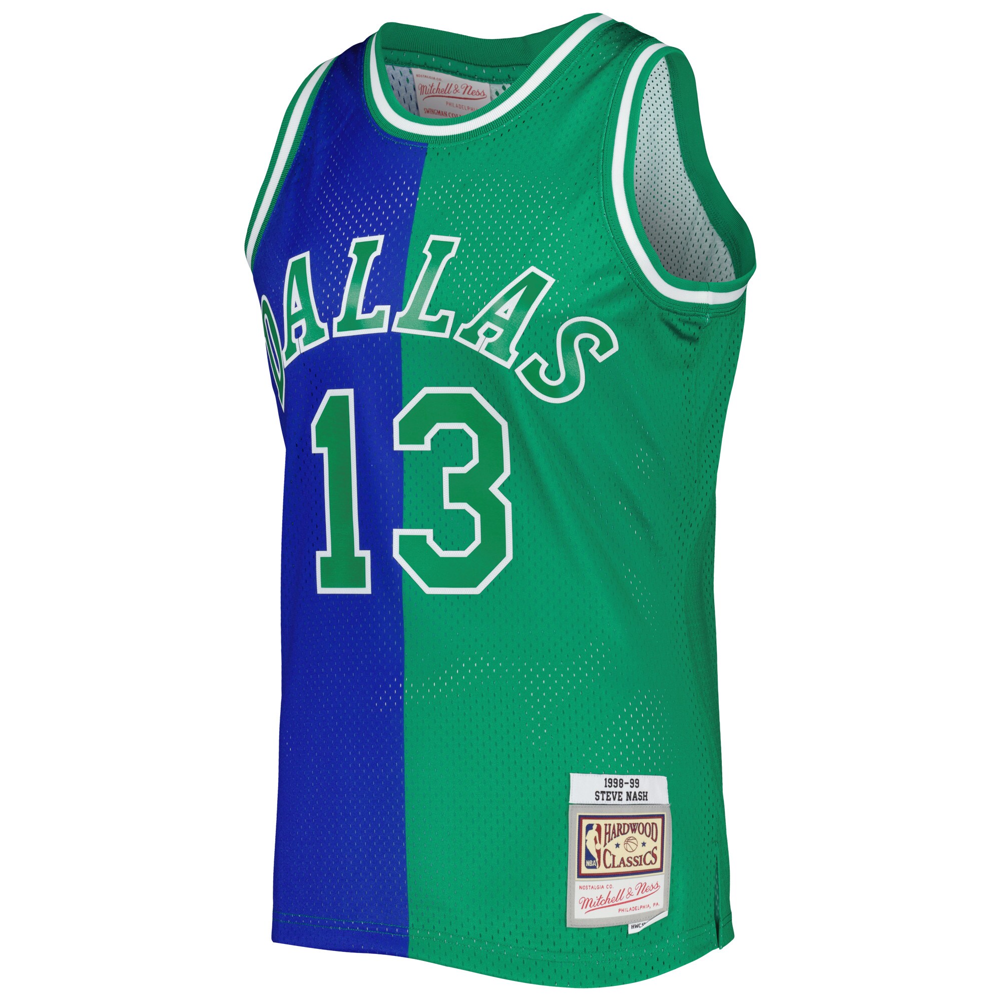 Men's Dallas Mavericks Steve Nash Blue/Green Hardwood Classics 1998/99 Split Swingman Jersey