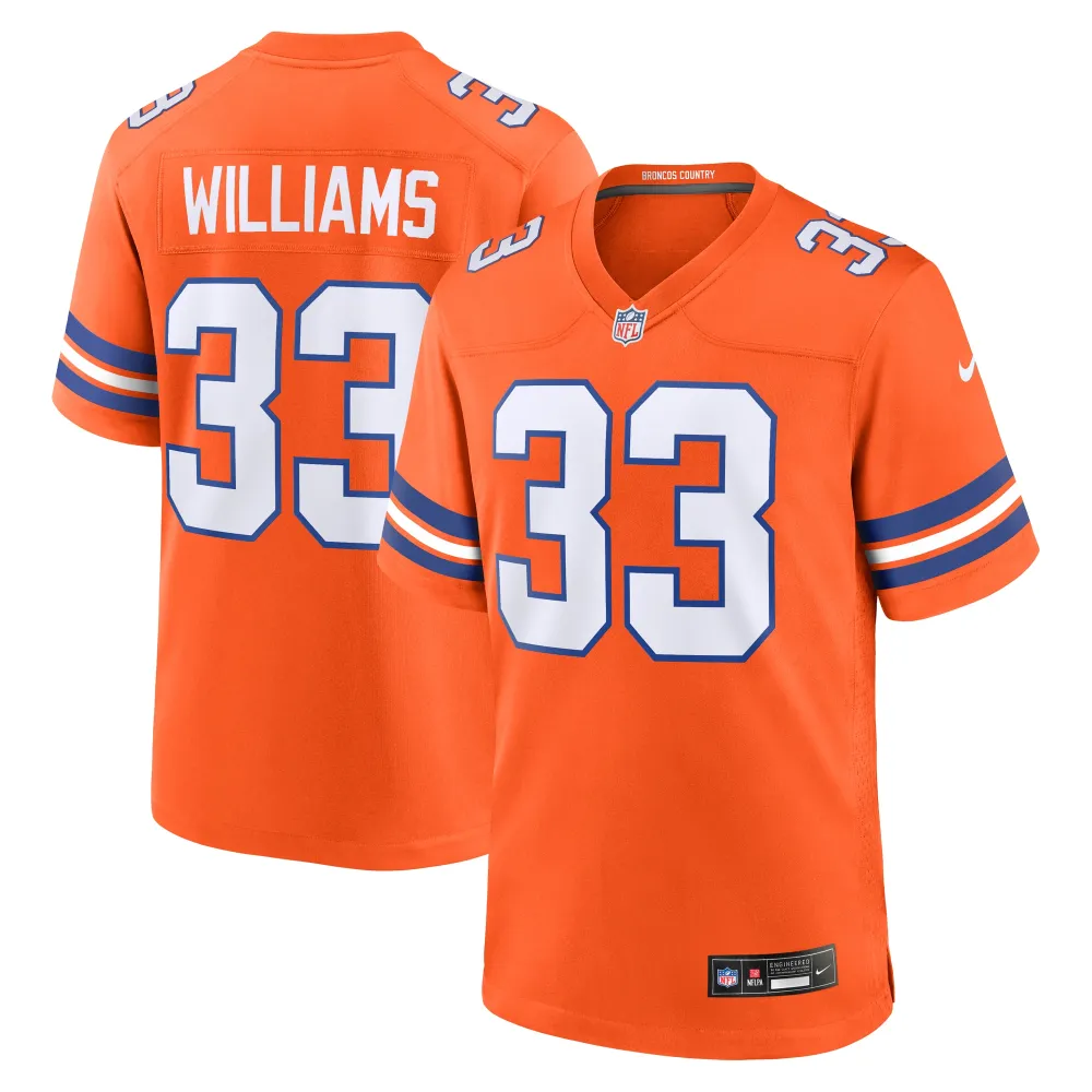 Men's Denver Broncos Javonte Williams Orange Mile High Collection 1977 Throwback Player Game Jersey