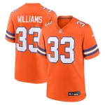 Men's Denver Broncos Javonte Williams Orange Mile High Collection 1977 Throwback Player Game Jersey