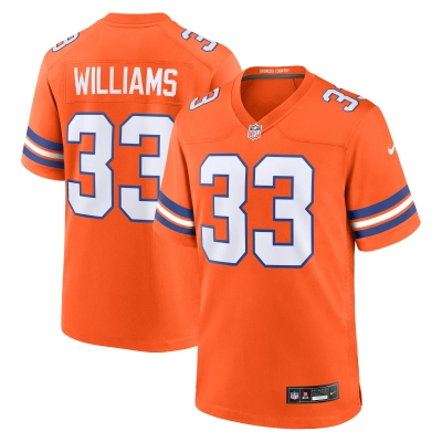 Men's Denver Broncos Javonte Williams Orange Mile High Collection 1977 Throwback Player Game Jersey 01