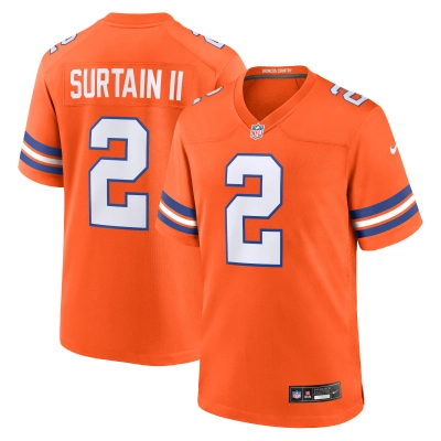 Men's Denver Broncos Patrick Surtain II Orange Mile High Collection 1977 Throwback Player Game Jersey 01