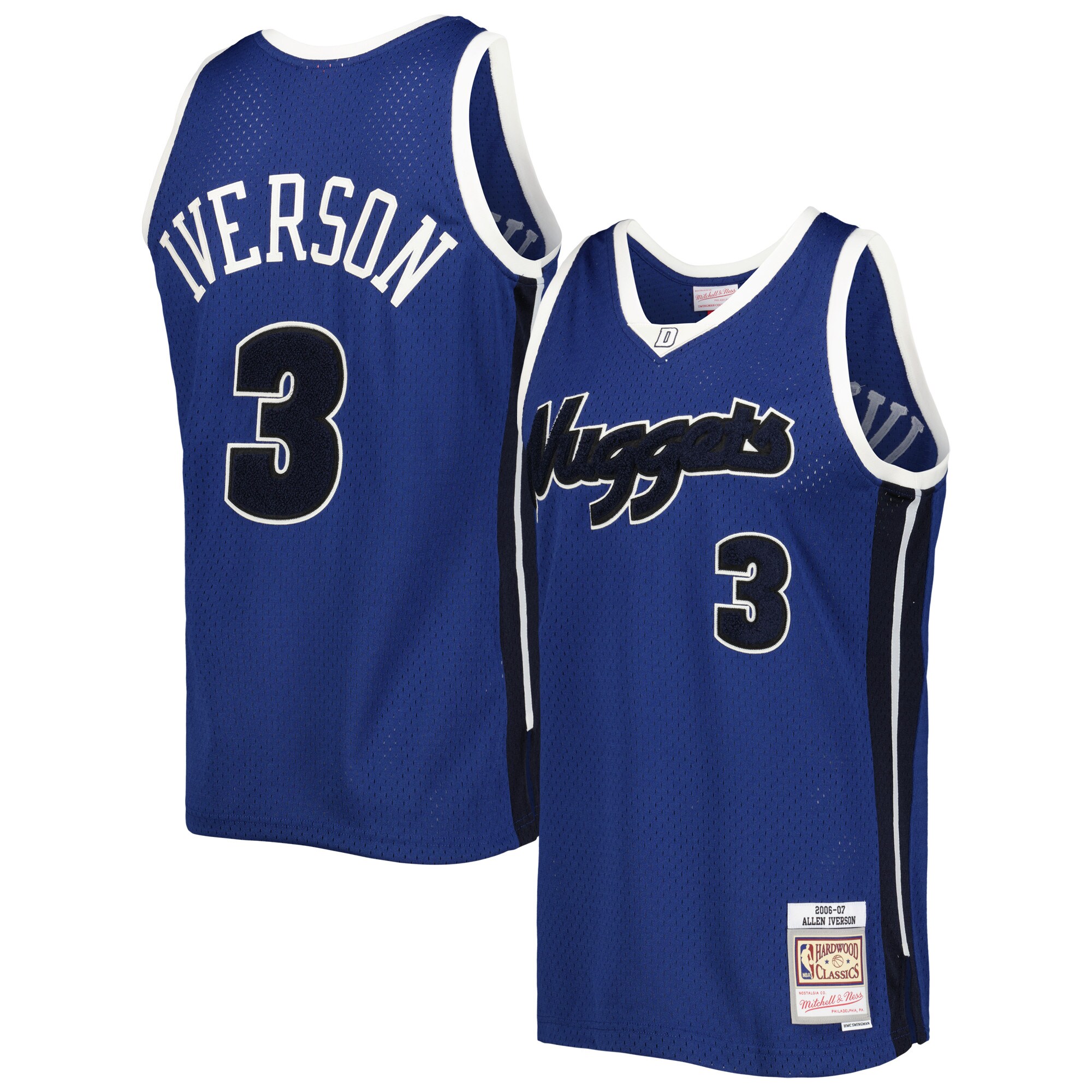 Men's Denver Nuggets Allen Iverson Blue Hardwood Classics Off-Court Swingman Jersey