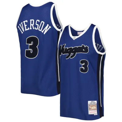 Men's Denver Nuggets Allen Iverson Blue Hardwood Classics Off-Court Swingman Jersey 01