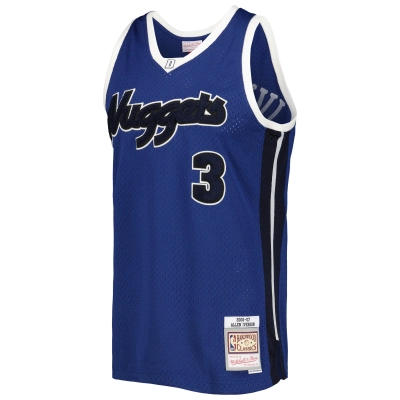 Men's Denver Nuggets Allen Iverson Blue Hardwood Classics Off-Court Swingman Jersey 02