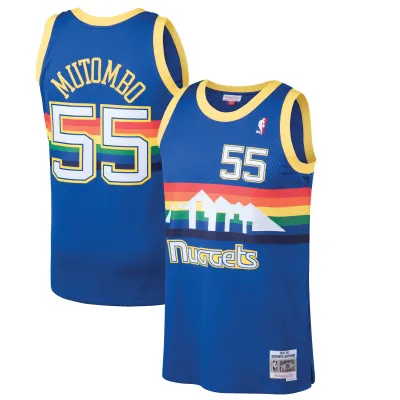 Men's Denver Nuggets Dikembe Mutombo Blue 1991/92 Hardwood Classics Swingman Jersey 01