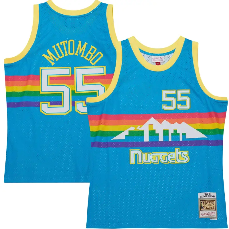 Men's Denver Nuggets Dikembe Mutombo Blue Hardwood Classics 1991/92 Tropical Swingman Jersey