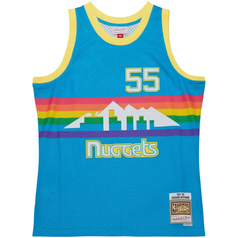 Men's Denver Nuggets Dikembe Mutombo Blue Hardwood Classics 1991/92 Tropical Swingman Jersey