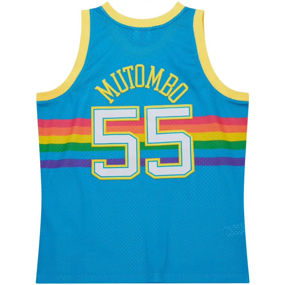 Men's Denver Nuggets Dikembe Mutombo Blue Hardwood Classics 1991/92 Tropical Swingman Jersey
