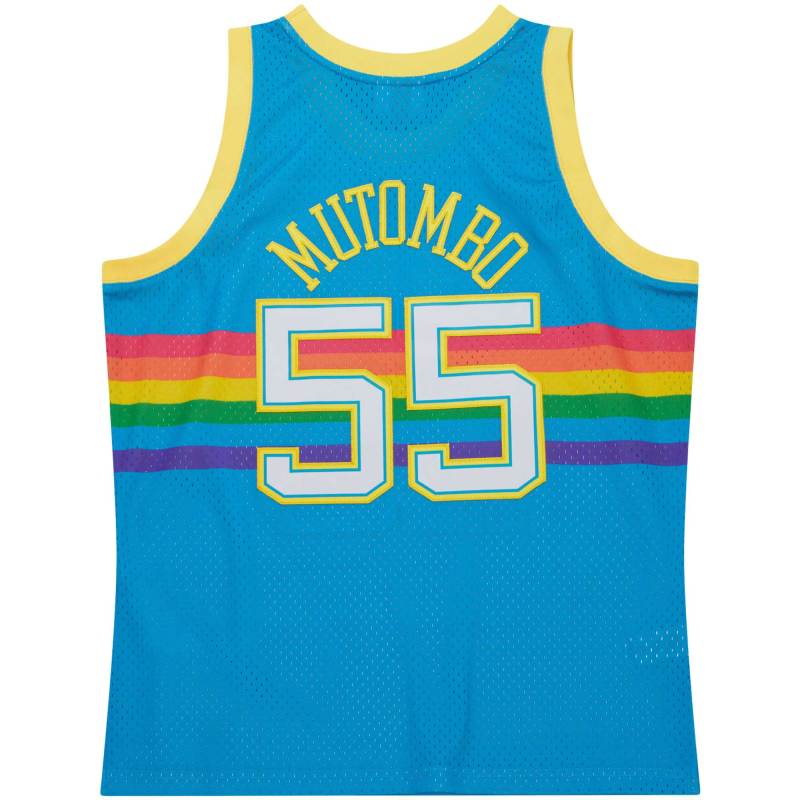Men's Denver Nuggets Dikembe Mutombo Blue Hardwood Classics 1991/92 Tropical Swingman Jersey