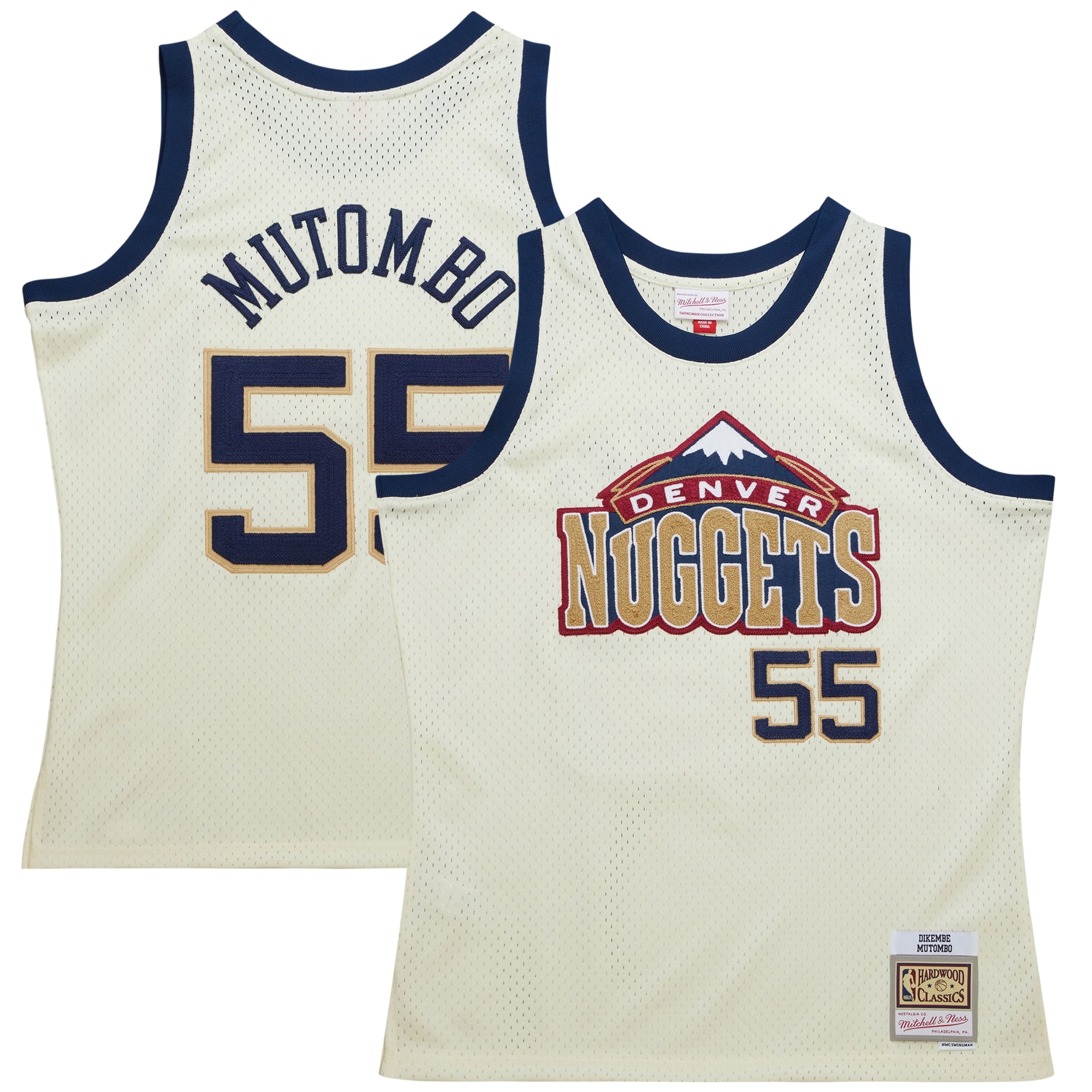 Men's Denver Nuggets Dikembe Mutombo Cream Chainstitch Swingman Jersey