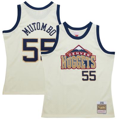 Men's Denver Nuggets Dikembe Mutombo Cream Chainstitch Swingman Jersey 01
