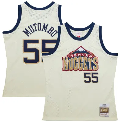 Men's Denver Nuggets Dikembe Mutombo Cream Chainstitch Swingman Jersey 01