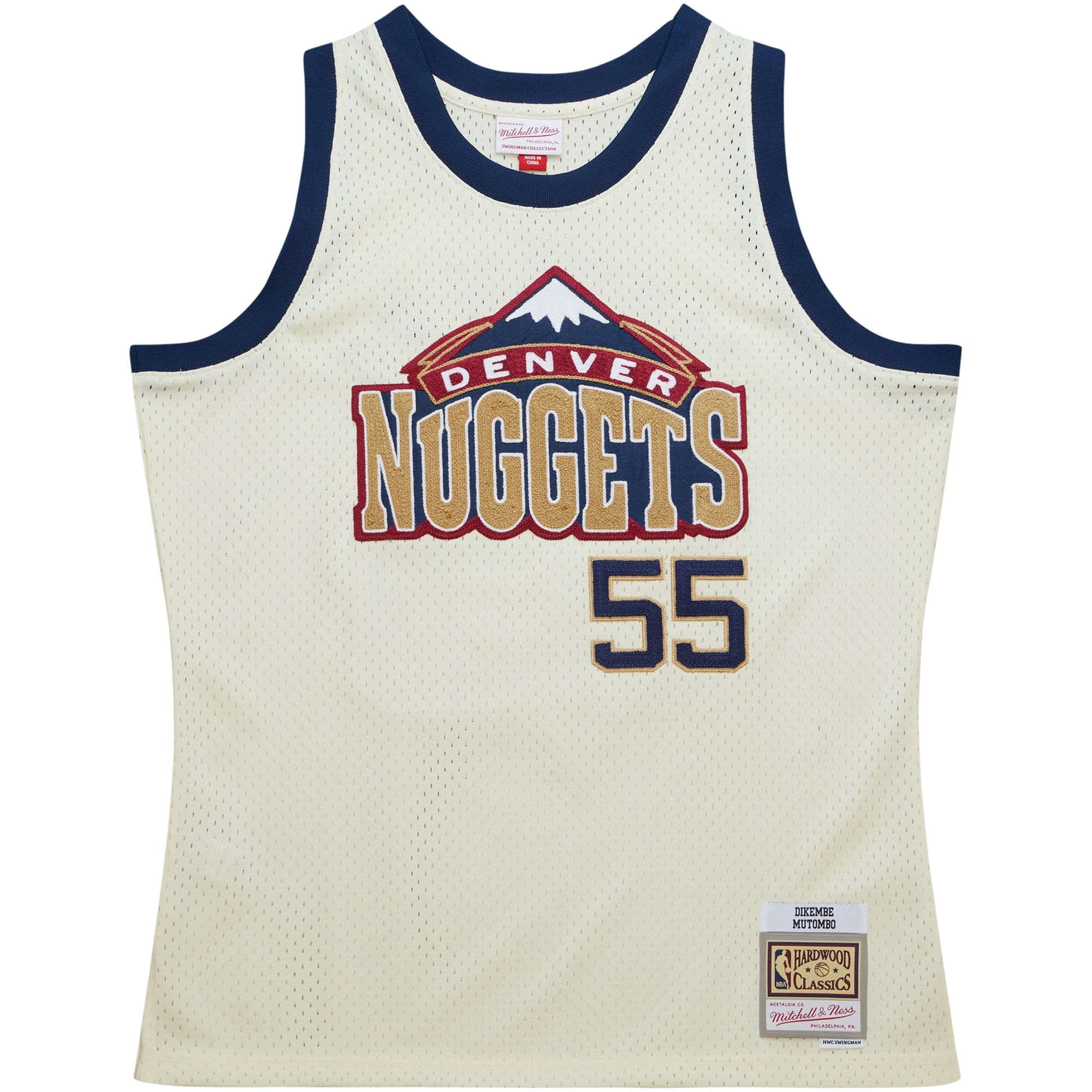 Men's Denver Nuggets Dikembe Mutombo Cream Chainstitch Swingman Jersey