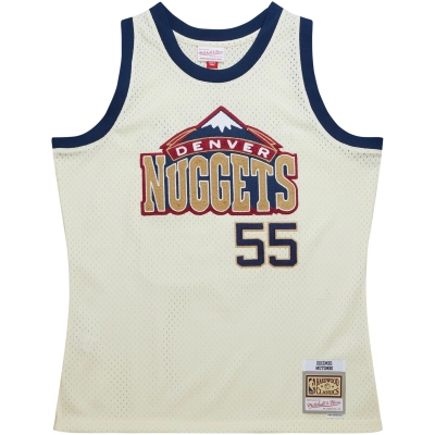 Men's Denver Nuggets Dikembe Mutombo Cream Chainstitch Swingman Jersey 02