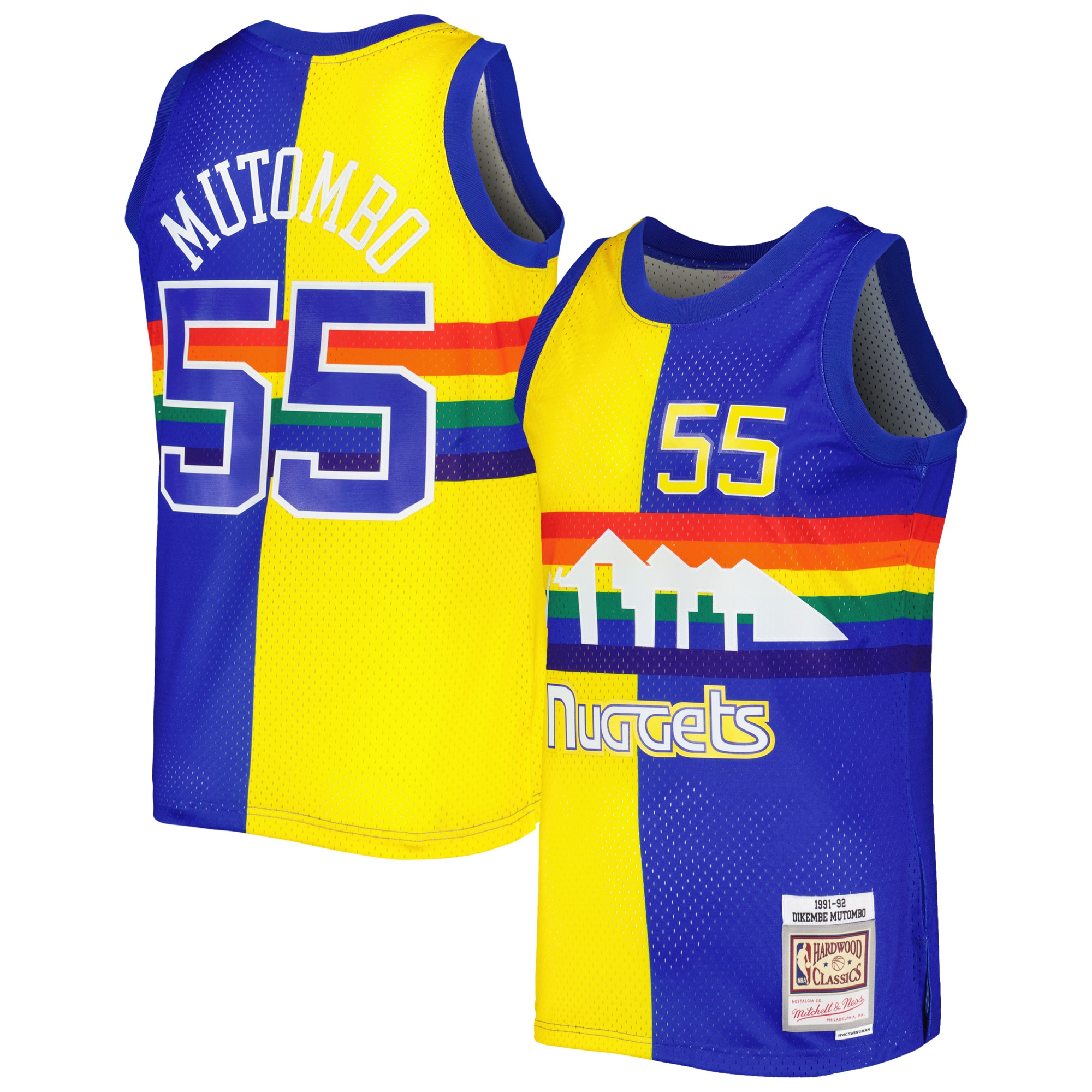 Men's Denver Nuggets Dikembe Mutombo Royal/Gold Hardwood Classics 1991/92 Split Swingman Jersey