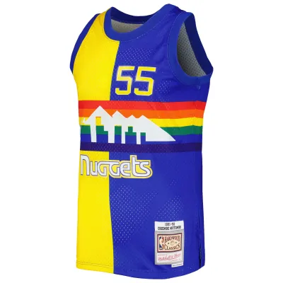 Men's Denver Nuggets Dikembe Mutombo Royal/Gold Hardwood Classics 1991/92 Split Swingman Jersey 02