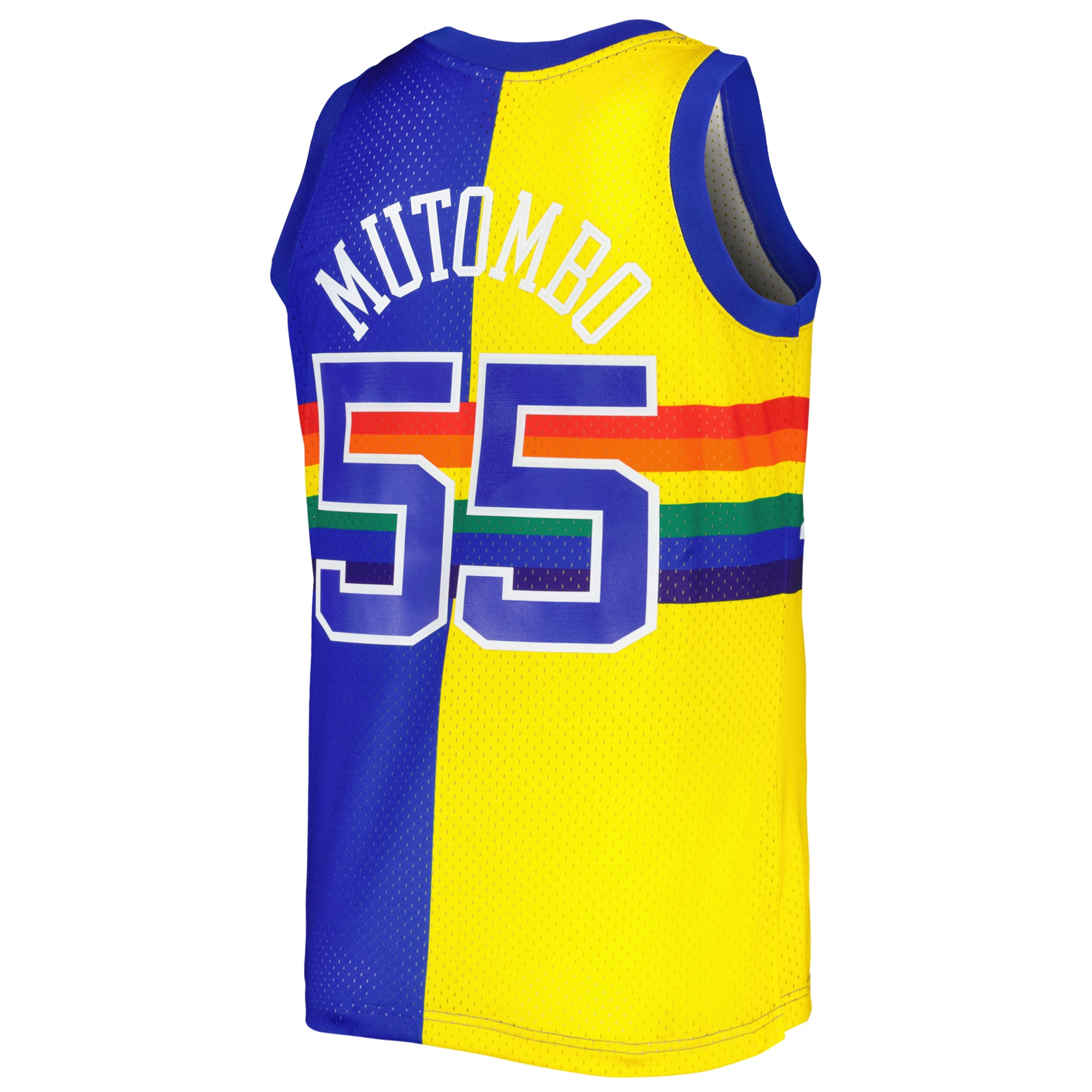 Men's Denver Nuggets Dikembe Mutombo Royal/Gold Hardwood Classics 1991/92 Split Swingman Jersey