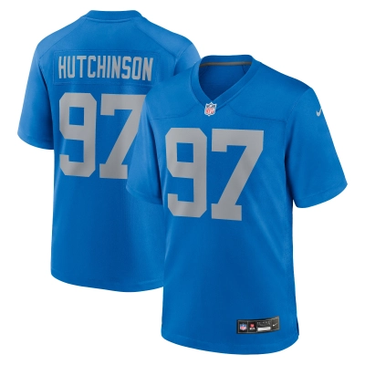 Men's Detroit Lions Aidan Hutchinson Blue Alternate Game Jersey 01