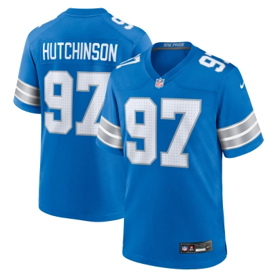 Men's Detroit Lions Aidan Hutchinson Blue Game Jersey 01