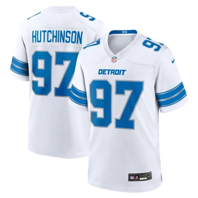 Men's Detroit Lions Aidan Hutchinson White Game Jersey 01