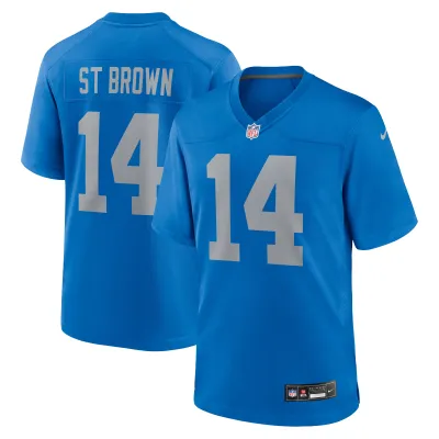 Men's Detroit Lions Amon-Ra St. Brown Blue Alternate Game Jersey 01