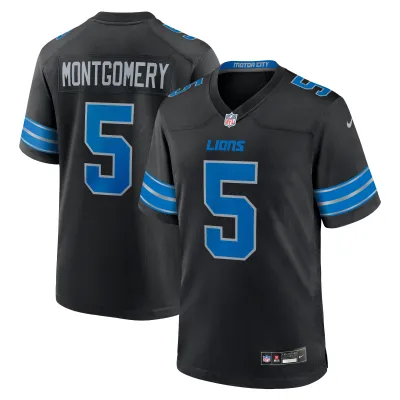 Men's Detroit Lions David Montgomery Black 2nd Alternate Game Jersey 01