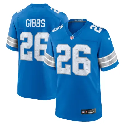 Men's Detroit Lions Jahmyr Gibbs Blue Game Jersey 01