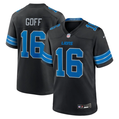 Men's Detroit Lions Jared Goff Black 2nd Alternate Game Jersey 01
