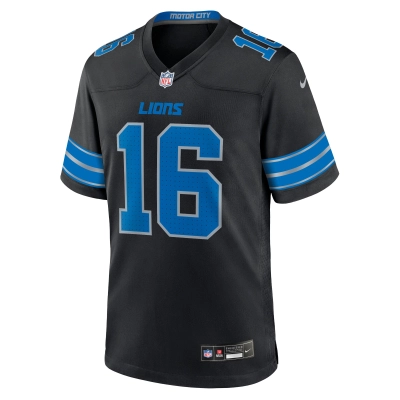 Men's Detroit Lions Jared Goff Black 2nd Alternate Game Jersey 02