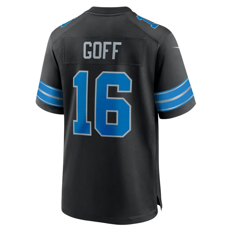 Men's Detroit Lions Jared Goff Black 2nd Alternate Game Jersey